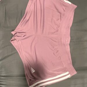 Adidas Pink Athletic Shorts with Classic Stripes
